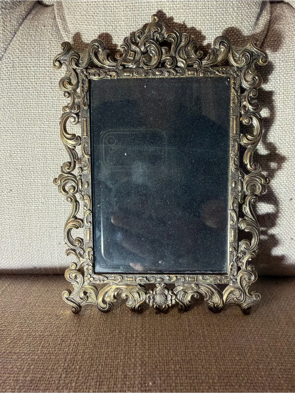 Vintage Ornate Italian Brass Easel Back Free Standing Picture Frame 3